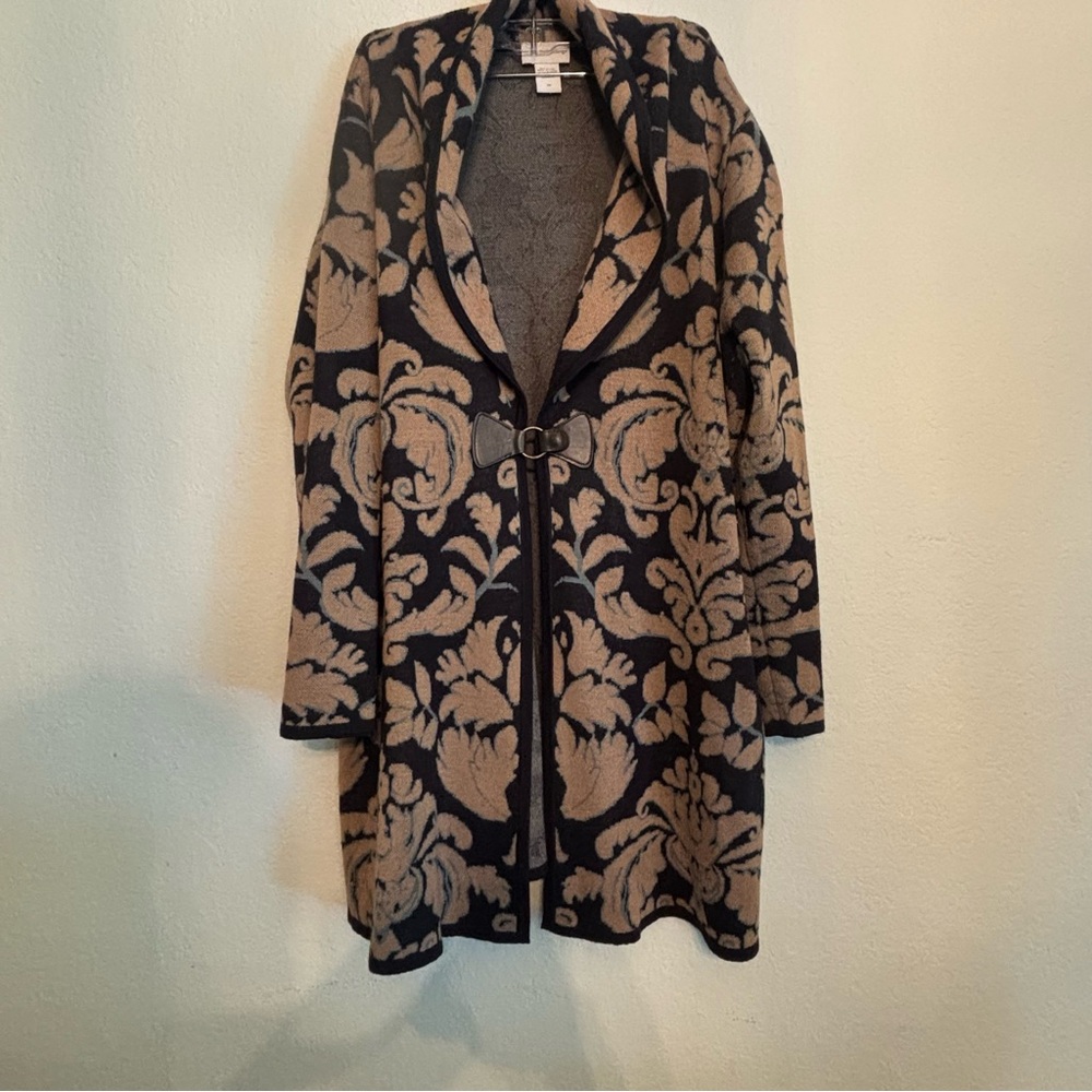 Soft Surroundings Black and Tan long Knit Cardigan
